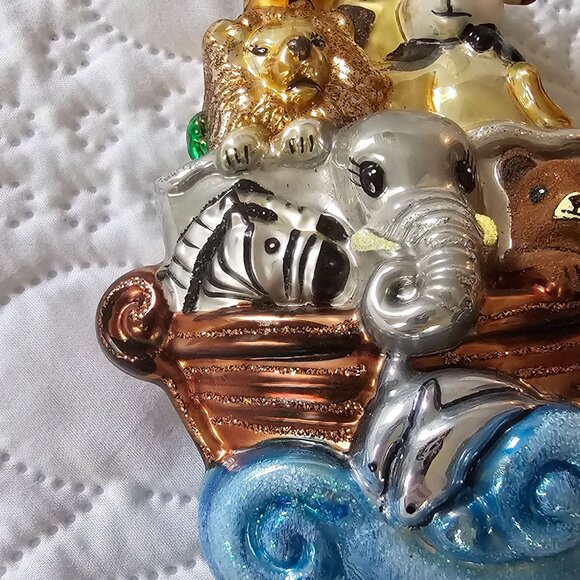 Kurt Adler's Noahs Ark Ornament With Noah, Animals, the Ark & Waves, Blown Glass - Picture 8 of 8